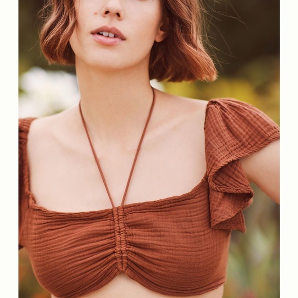 NWT Anthropologie The Jerry Cinched Crop Top Brown Medium - Picture 3 of 10